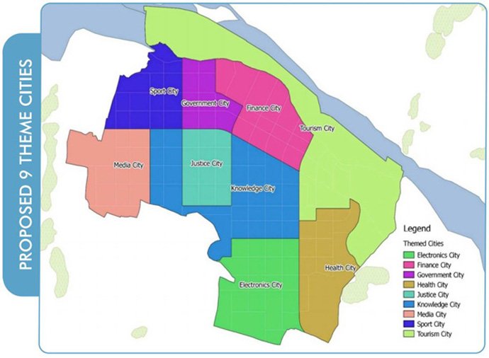 Map of Amaravati's nine proposed theme cities by APCRDA