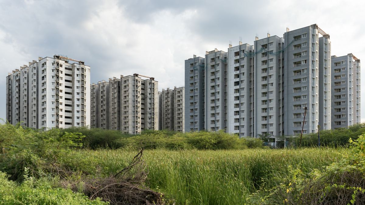 Group-D government employee housing towers under construction in Amaravati